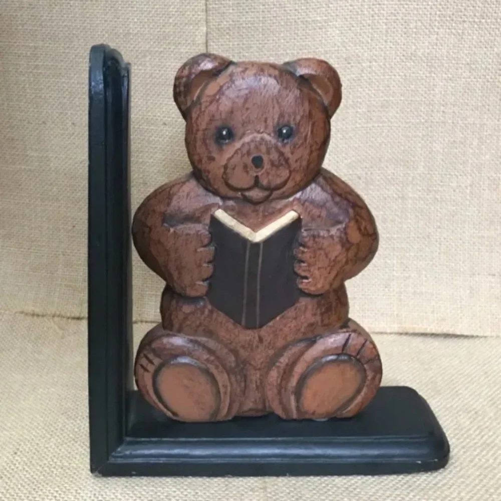 Vintage Rustic Wood Teddy Bear Bookend Farmhouse Cottagecore Nursery PRICE FIRM